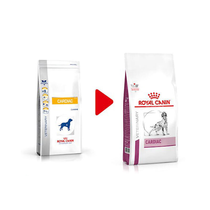 تصویر بستهبندی قدیمی و جدید غذای خشک سگ رویال کنین مدل Royal Canin Cardiac وزن 2 کیلوگرم